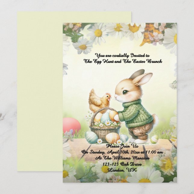 Invitation - Whimsical Bunny Easter Brunch & Egg Hunt Invitat (Devant / Derrière)