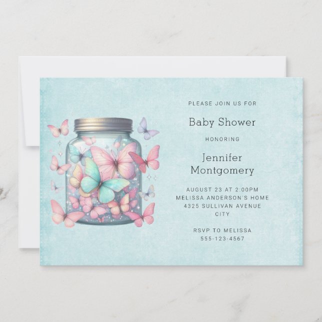 Invitation Whimsical Butterflies in a Jar Baby Shower (Devant)