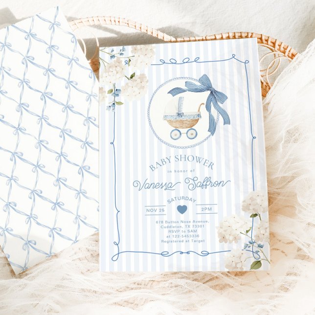 Invitation Whimsical Carriage French nursery Blue Baby shower (Créateur téléchargé)