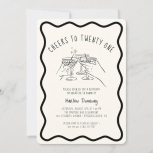 Invitation Whimsical Cheers to 21 Anniversaire fête