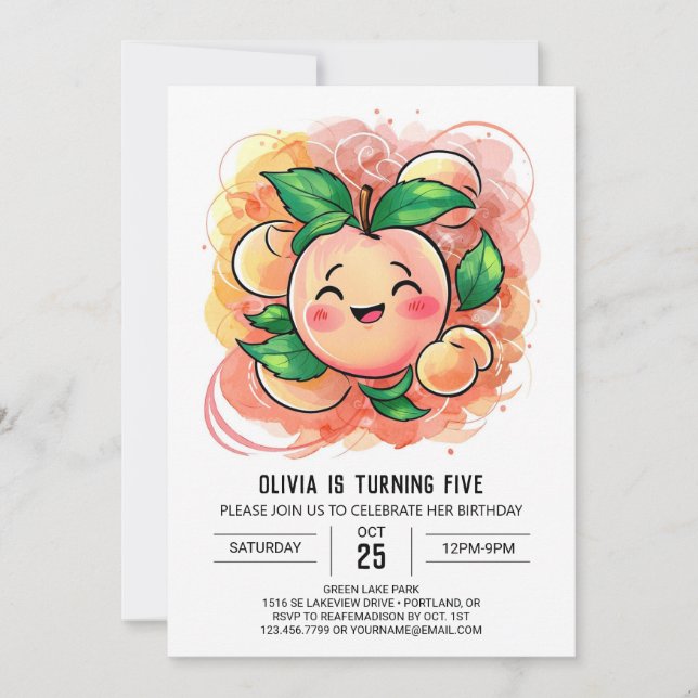 Invitation Whimsical Children's Peach Birthday (Devant)
