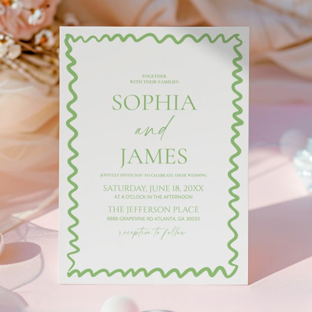 Invitation Whimsical Citrus Green Wavy Border Wedding (Créateur téléchargé)