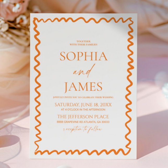 Invitation Whimsical Citrus Orange Wavy Border Wedding (Créateur téléchargé)