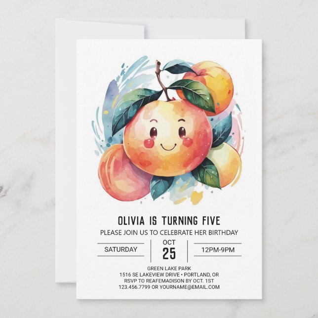 Invitation Whimsical Colorful Peach Anniversaire (Devant)