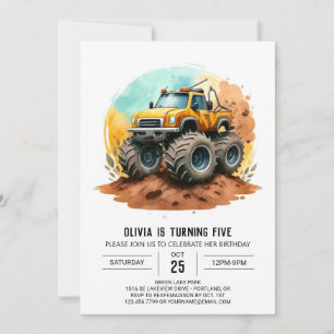 Invitation Whimsical Colorical Monster Truck Anniversaire