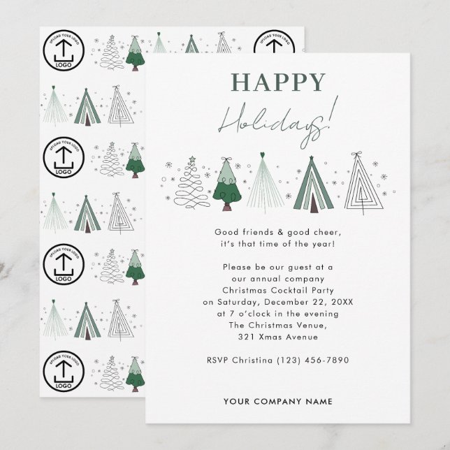 Invitation Whimsical Company Christmas Party Business Logo (Devant / Derrière)