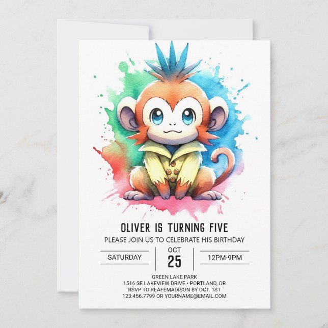 Invitation Whimsical Custom Singe Anniversaire (Devant)