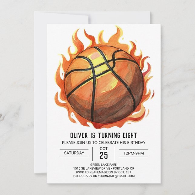 Invitation Whimsical Custom Watercolor Basketball Anniversair (Devant)