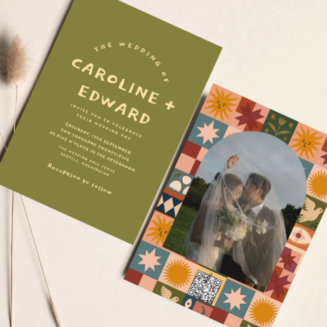 Invitation Whimsical dessiné à la main Bold coloré mariage (Créateur téléchargé)