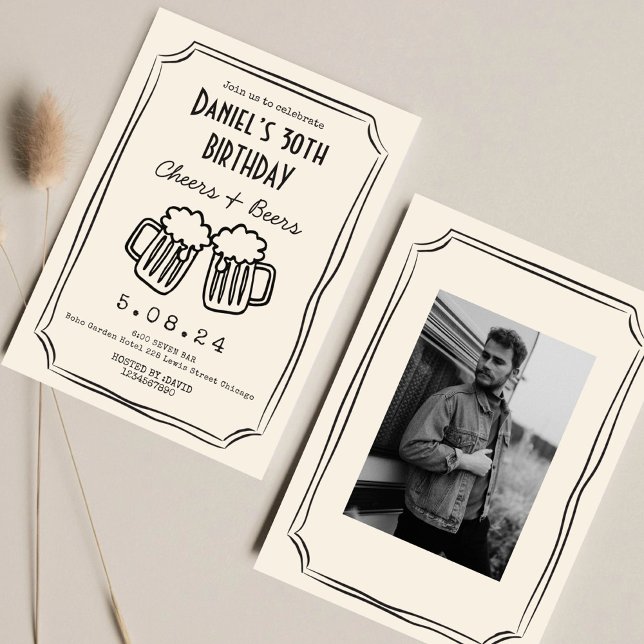 Invitation Whimsical dessiné Funky Cheers Bières 30 e anniver (Créateur téléchargé)