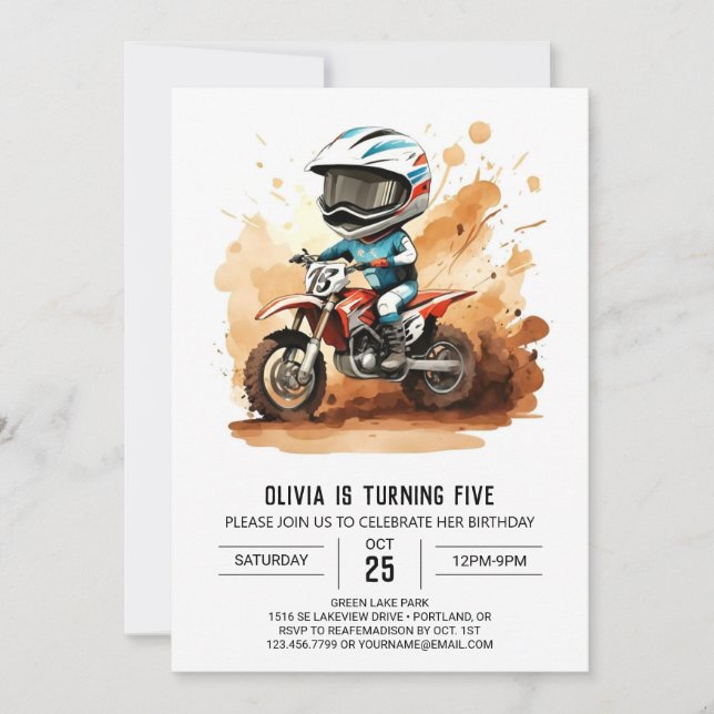 Invitation Whimsical Dirt Wheels Motorcycle Anniversaire (Devant)