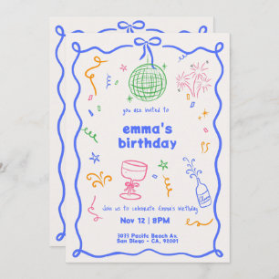 Invitation Whimsical Disco couleur d'anniversaire