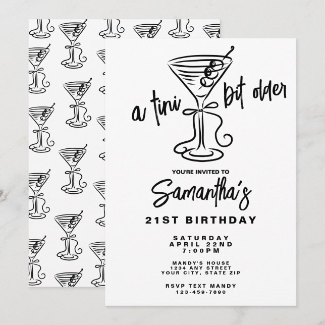 Invitation Whimsical Doodle A Tini Bit Older 21st Birthday (Devant / Derrière)