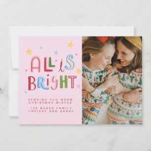 Invitation Whimsical Doodle All is Bright Holiday Card