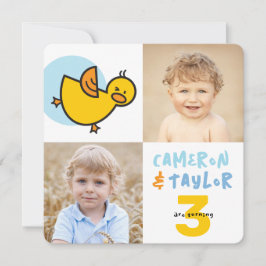 Invitation Whimsical Ducks Photo Boys Joint Birthday Party