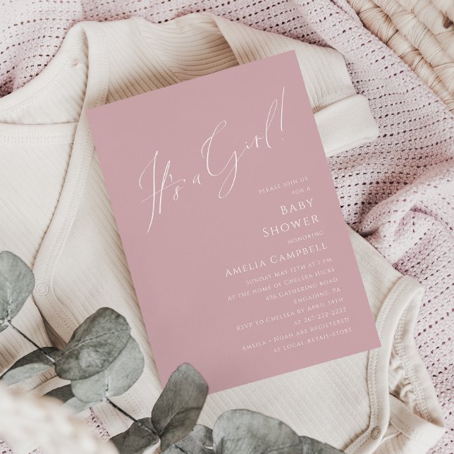 Invitation Whimsical Dusty Rose C'est un Baby shower de fille (Créateur téléchargé)