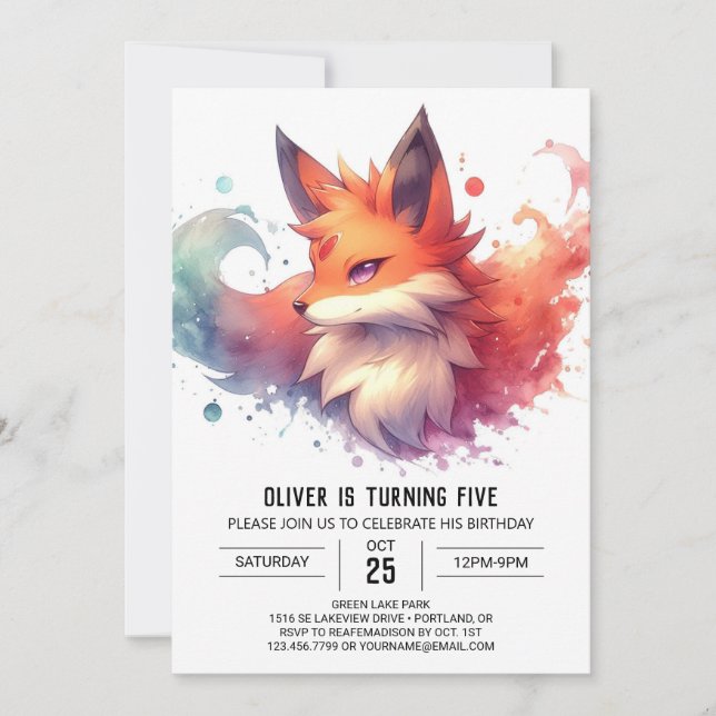 Invitation Whimsical Editable Fox Anniversaire (Devant)