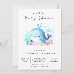 Invitation Whimsical Editable Whale Baby shower
