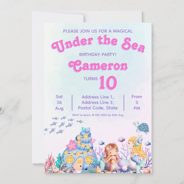 Invitation Whimsical Elegant Under the Sea Mermaid Anniversai (Devant)