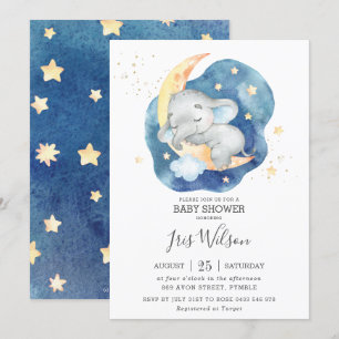 Invitation Whimsical Elephant Twinkle Star Baby shower garçon