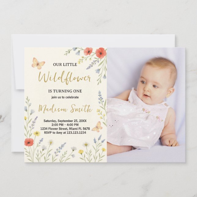 Invitation Whimsical Floral First Birthday (Devant)