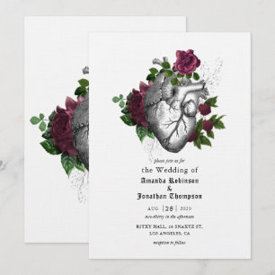 Invitation Whimsical Floral Heart Halloween Mariage gothique
