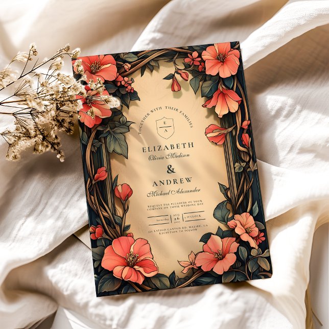 Invitation Whimsical Floral Mariage Art Nouveau (Créateur téléchargé)