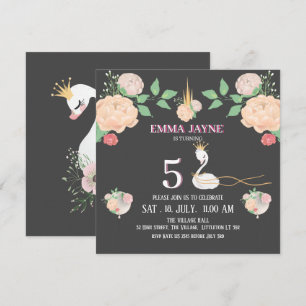 Invitation Whimsical Floral Swan Girls Anniversaire Invitatio