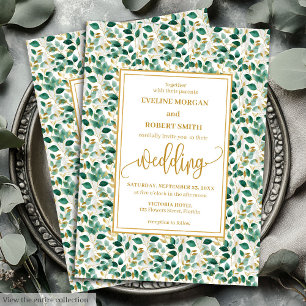 Invitation Whimsical Forest Green Gold Feuilles de mariage In