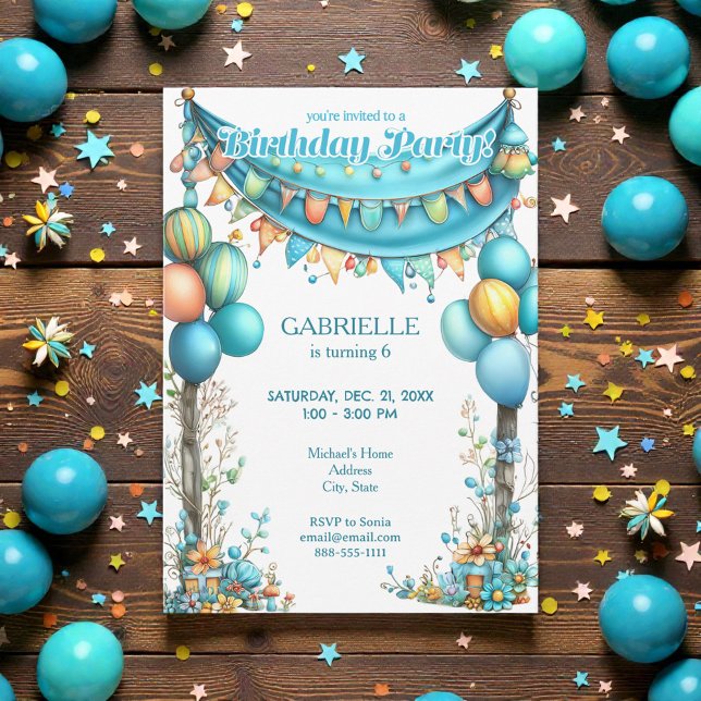 Invitation Whimsical Fun Teal Birthday  (Créateur téléchargé)
