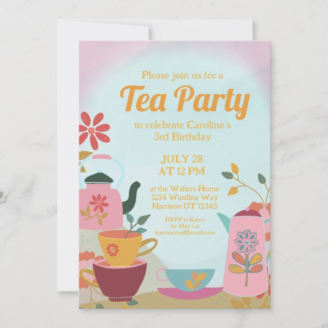 Invitation Whimsical Garden Fairytale Tea Party Fille Anniver (Devant)