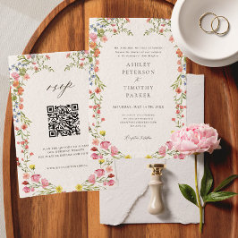 Invitation Whimsical Garden Fleur sauvage Mariage QR Code