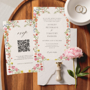 Invitation Whimsical Garden Fleur sauvage Mariage QR Code