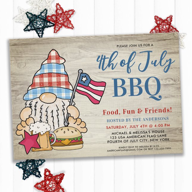 Invitation Whimsical Gnome 4 Juillet BBQ 4 Juillet (Créateur téléchargé)