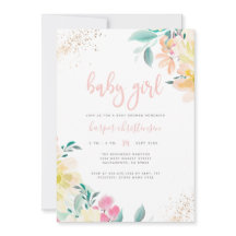 Whimsical Gold Blush rose Floral Baby shower fille