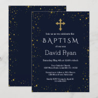 Whimsical Gold Starry Night Boy Baptême