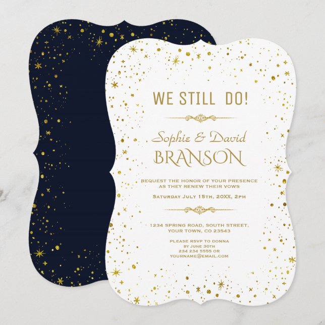 Invitation Whimsical Gold Starry Night Marine Bleu NOUS LE FA (Devant / Derrière)