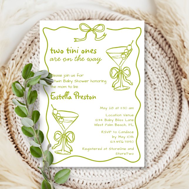 Invitation Whimsical Green Dirty Martinis Twin Baby shower (Créateur téléchargé)