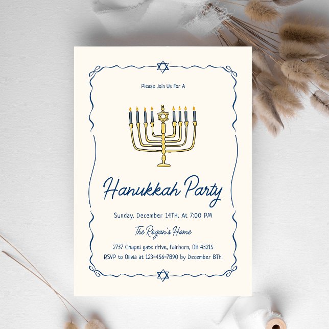 Invitation Whimsical Hand Drawn Doodle Hanukkah Party   (Créateur téléchargé)