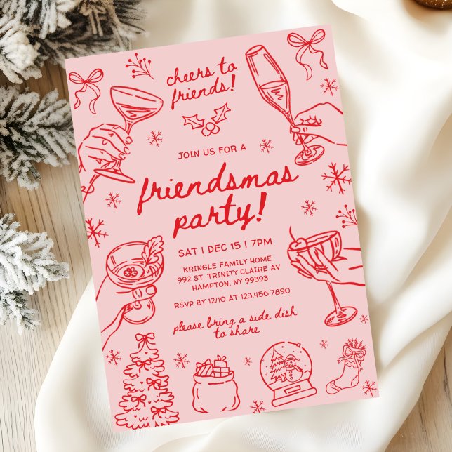 Invitation Whimsical Hand Drawn Friendsmas Christmas Party (Créateur téléchargé)