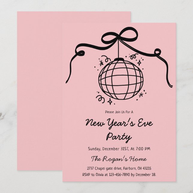 Invitation Whimsical Hand Drawn New Year's Eve Party  (Devant / Derrière)