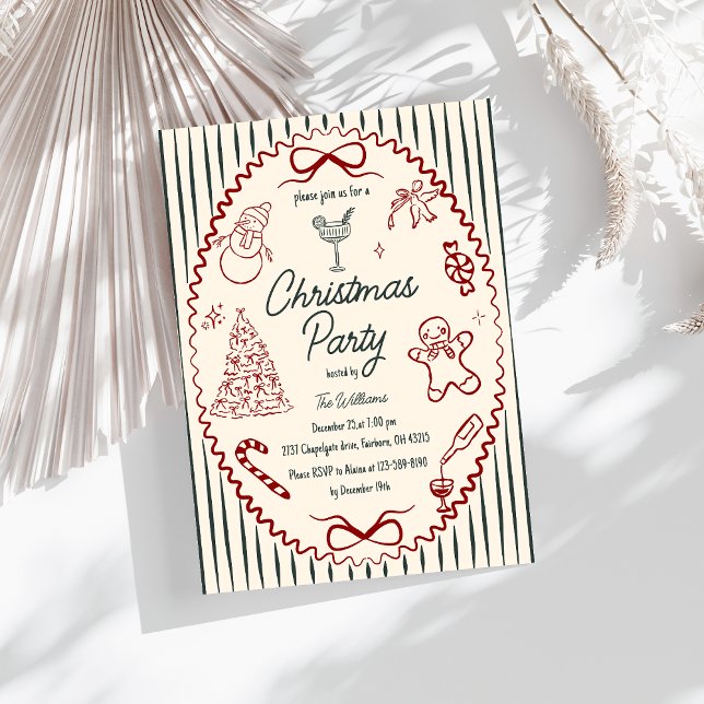 Invitation Whimsical Hand Drawn Quirky Christmas Party Invita (Créateur téléchargé)