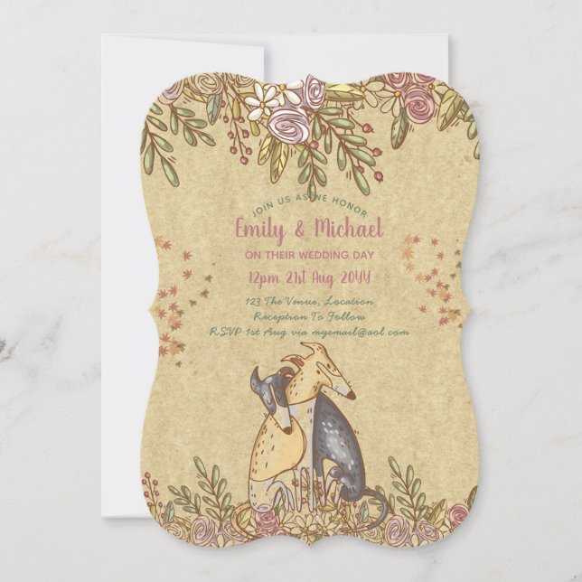Invitation Whimsical Handdraw Chiens Rustiques Mariages Flora (Devant)