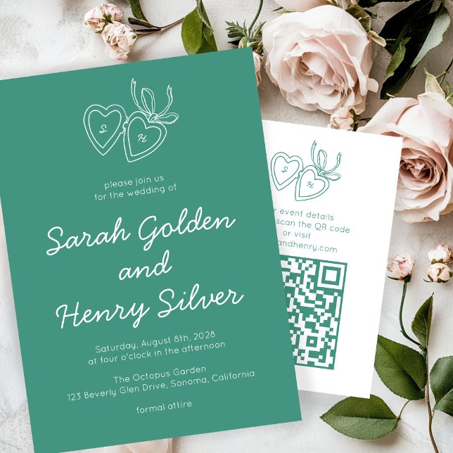 Invitation Whimsical Heart Locket Doodle Sketch Modern CUSTOM (Whimsical Heart Locket Doodle Sketch Modern CUSTOM Hand-drawn Invitation
)