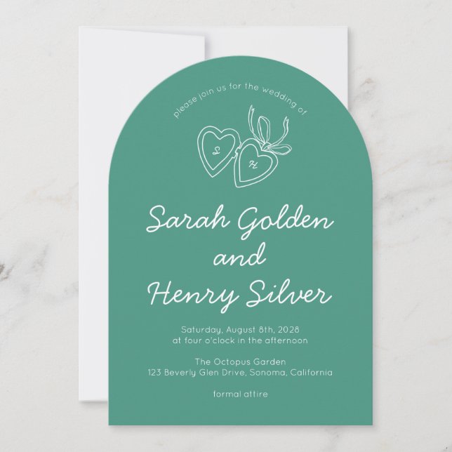 Invitation Whimsical Heart Locket Doodle Sketch Modern CUSTOM (Devant)