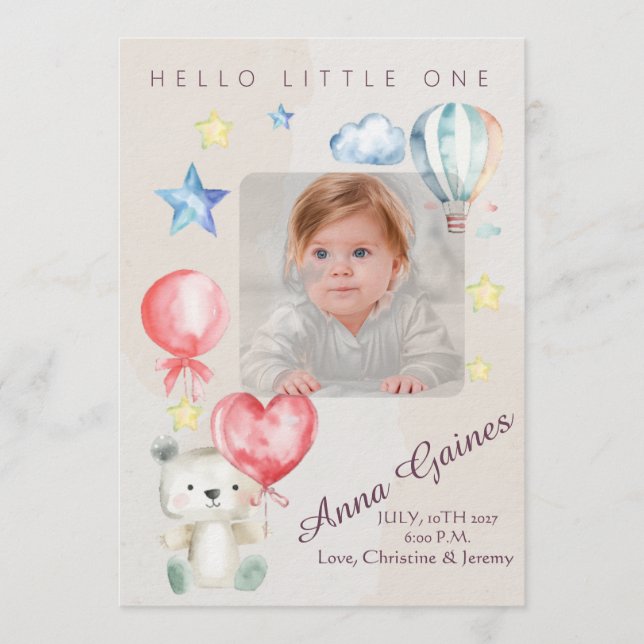 Invitation Whimsical Hello Little One Announcement (Devant)