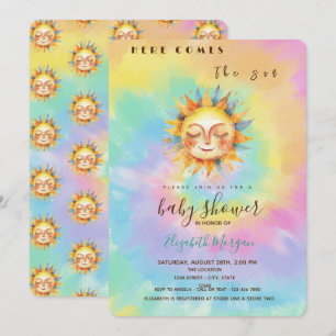 Invitation Whimsical Ici Vient Le Baby shower Sun Tie Dye