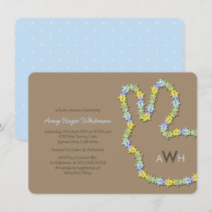 Invitation Whimsical Jigsaw Blue Bunny Baby shower garçon lap