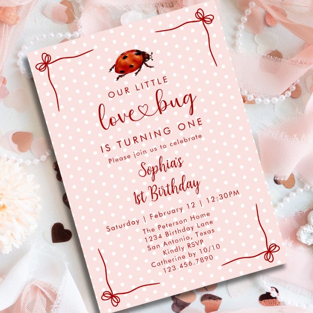 Invitation Whimsical Ladybug Love Bug Girl 1st Birthday (Créateur téléchargé)