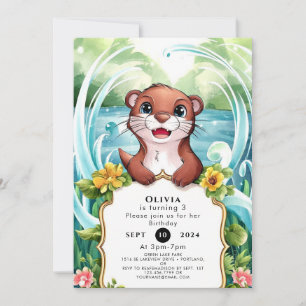 Invitation Whimsical Lake Otter Anniversaire